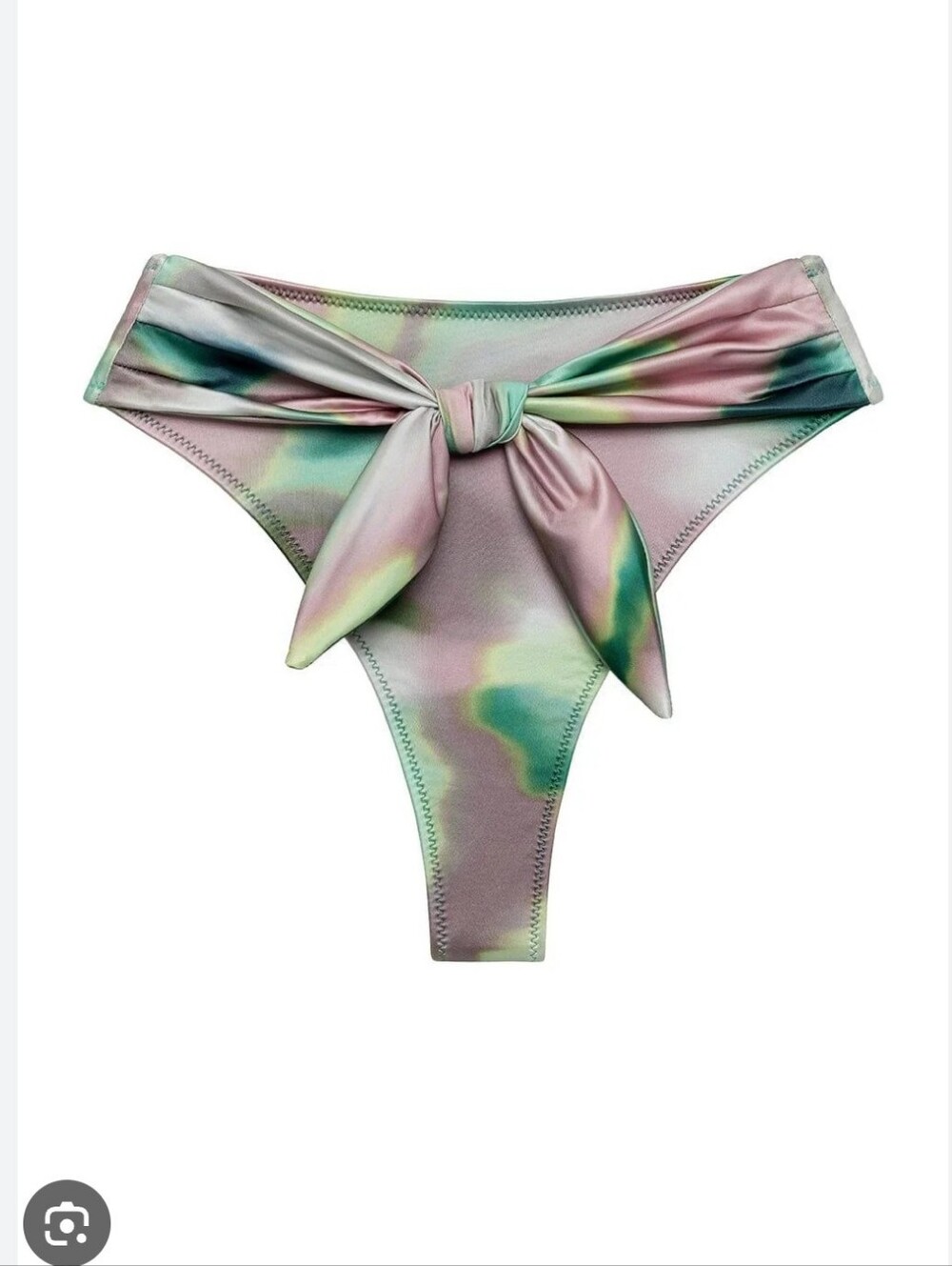Montce Tie-Front Bikini Bottom in Pastel Green/Pink